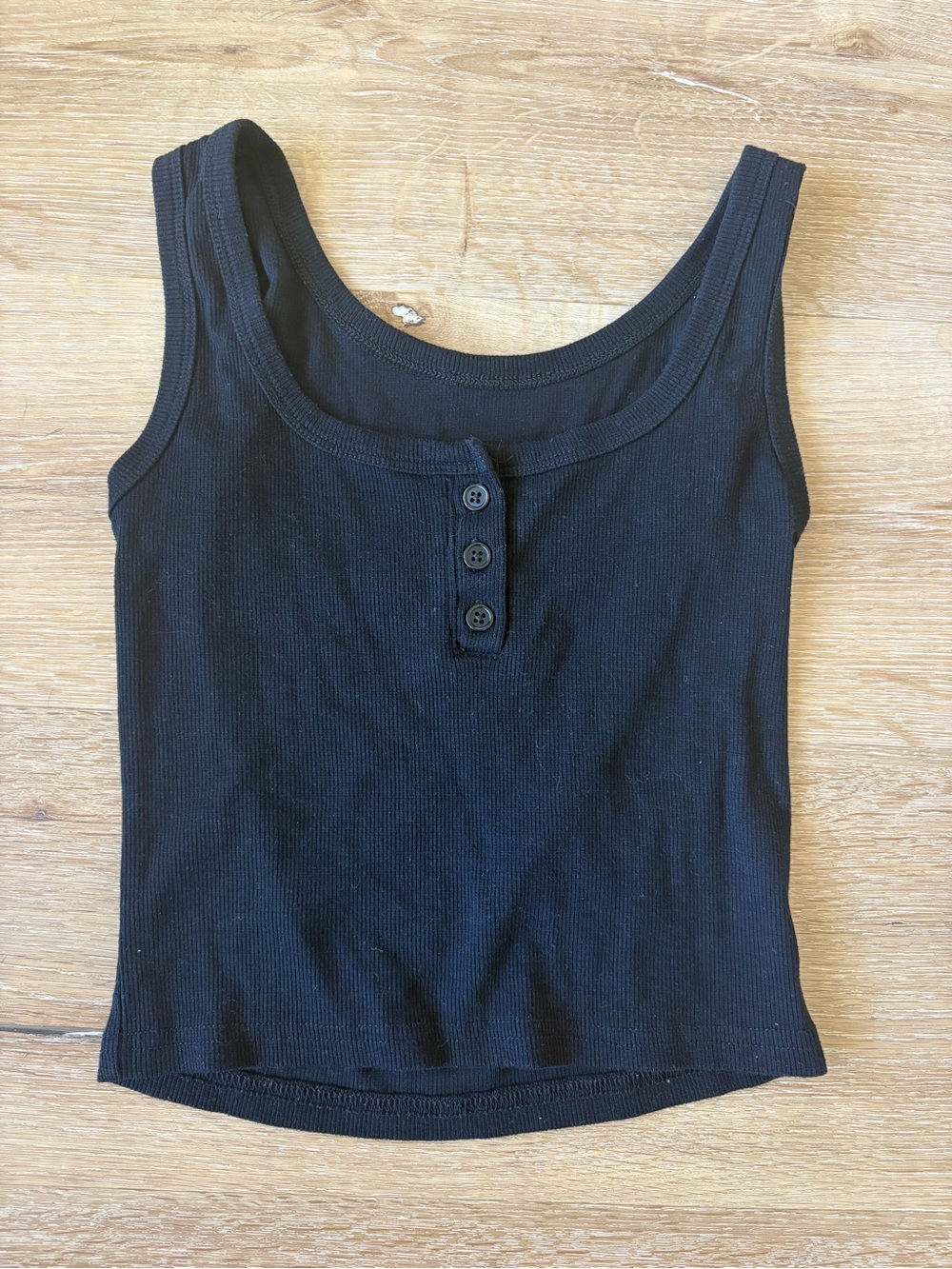 Black Ribbed Henley Tank Top